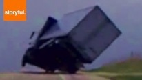 Truck Almost Flipped By Storm Winds!