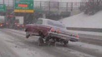 Man Performs an Insane Show on a Busy and Snowy Road